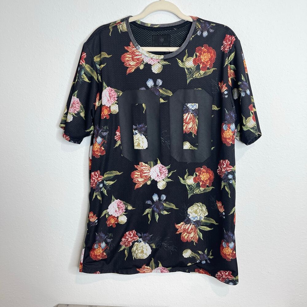 On The Byas Floral Mesh Jersey Shirt Black Oversized Streetwear Size L